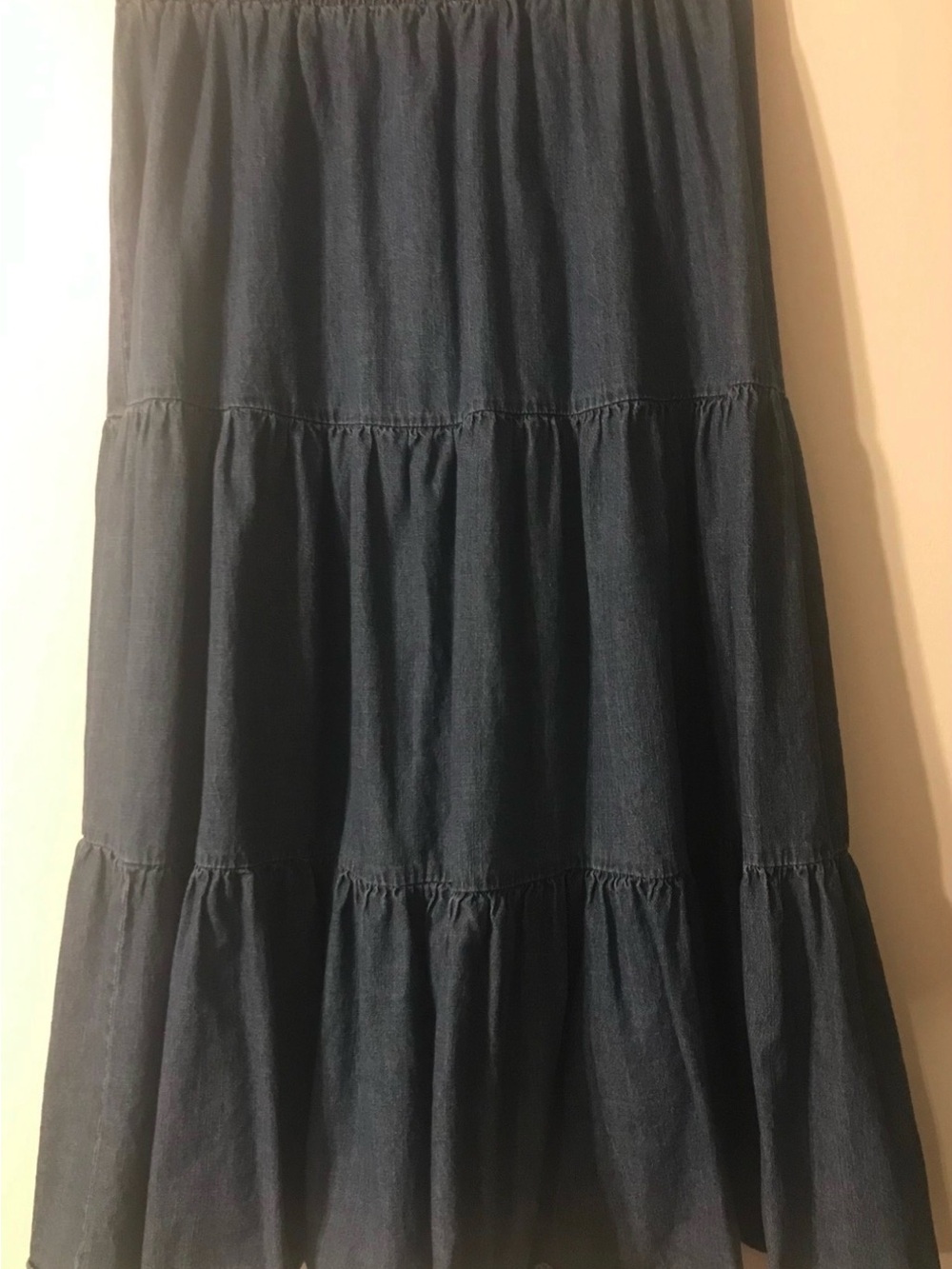 Tiered Dark Blue Denim Maxi Skirt